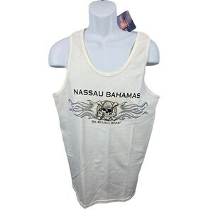 NEW Del Sol Mens Nassau Bahamas Pirate Skull Tank Top Graphic Shirt L White /A49